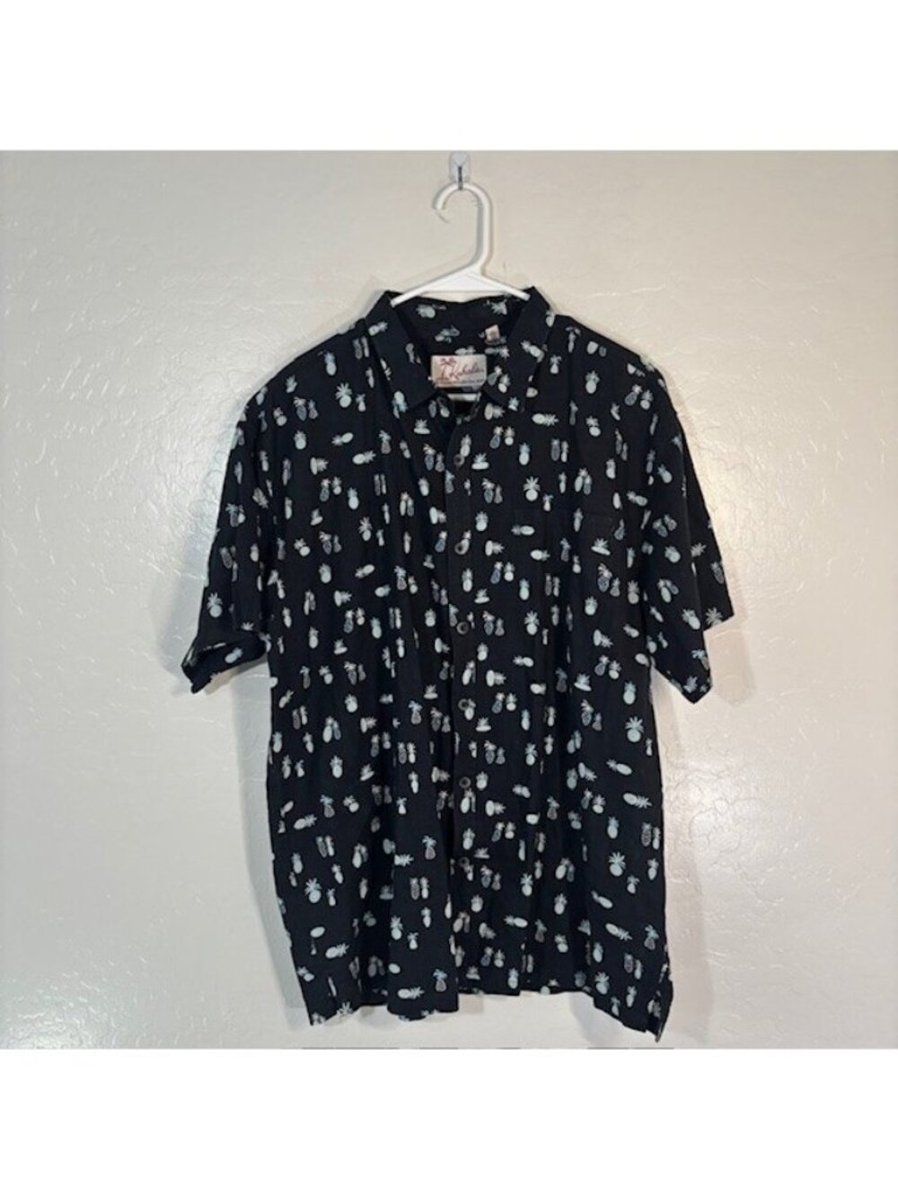 Kahala Hawaiian Shirt Mens XL Linen Black Blue Pineapple Print Beach Pool
